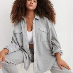 Aerie Gray Button-Up Sweatshirt